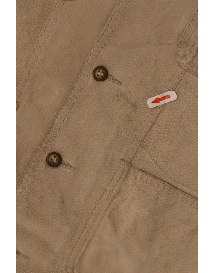 Vintage hombres ante utilidad chaleco IT 48 cuero beige medio