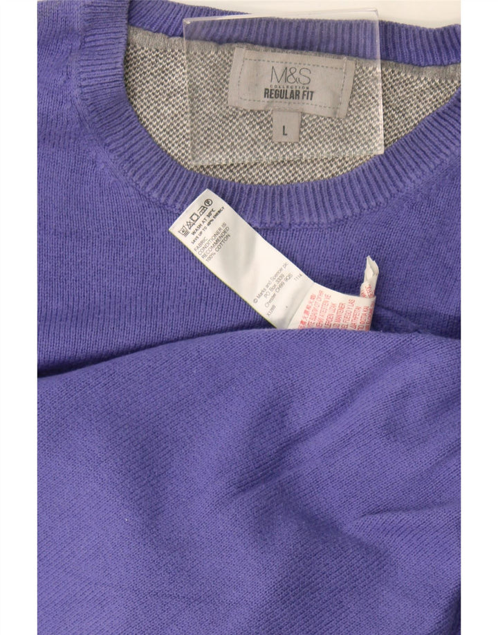 Marks & Spencer Suéter tipo jersey con cuello redondo y corte regular para hombre, talla grande, color morado