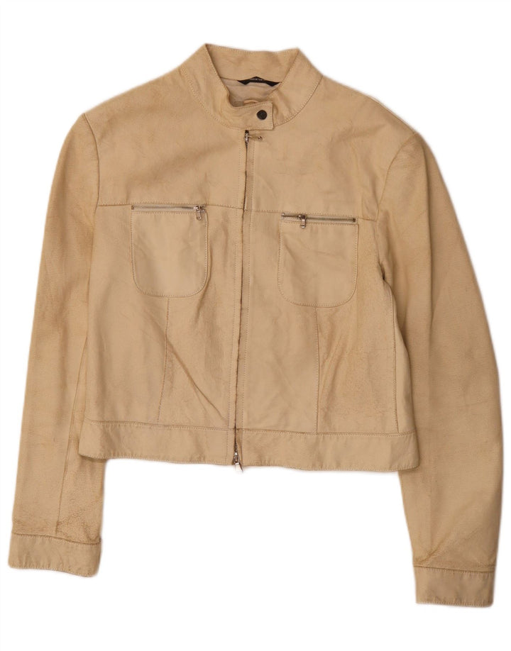 Donna Pelle Chaqueta de cuero corta para mujer IT 44 Beige medio