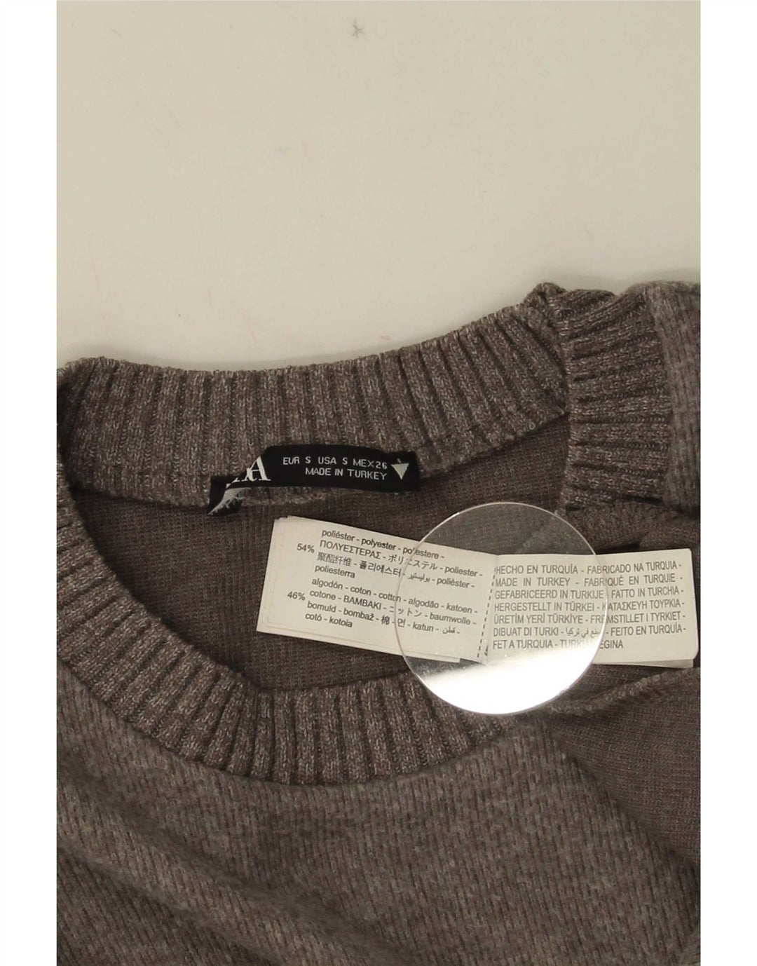 Zara Mujer Suéter De Cuello Redondo De Gran Tamaño UK 10 Pequeño Poliéster Gris
