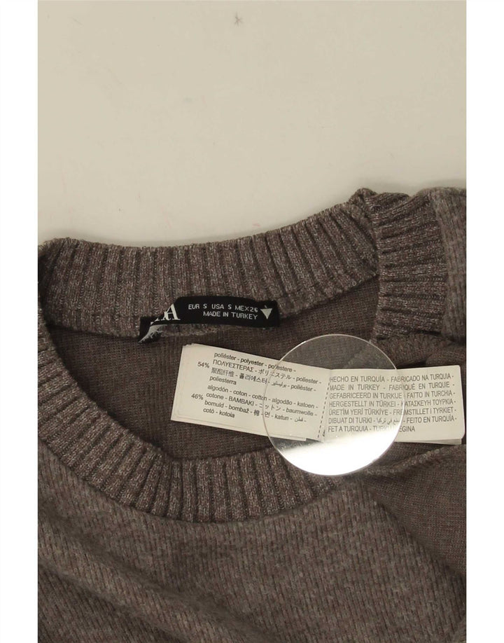 Zara Mujer Suéter De Cuello Redondo De Gran Tamaño UK 10 Pequeño Poliéster Gris