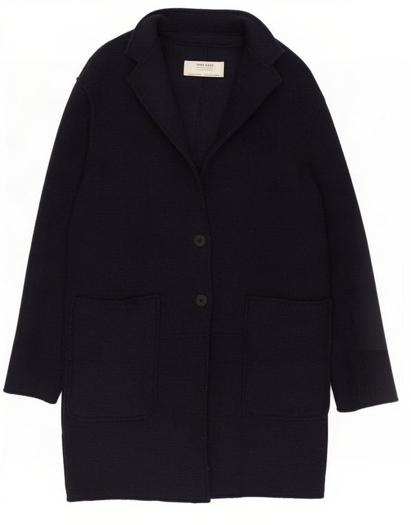 Zara Mujer Abrigo Extragrande UK 10 Small Lana Azul Marino
