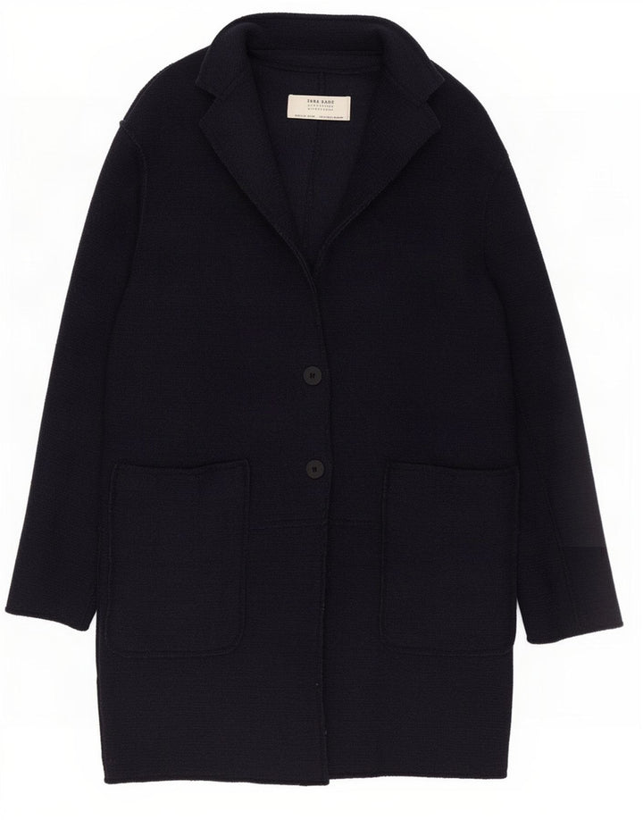 Zara Mujer Abrigo Extragrande UK 10 Small Lana Azul Marino