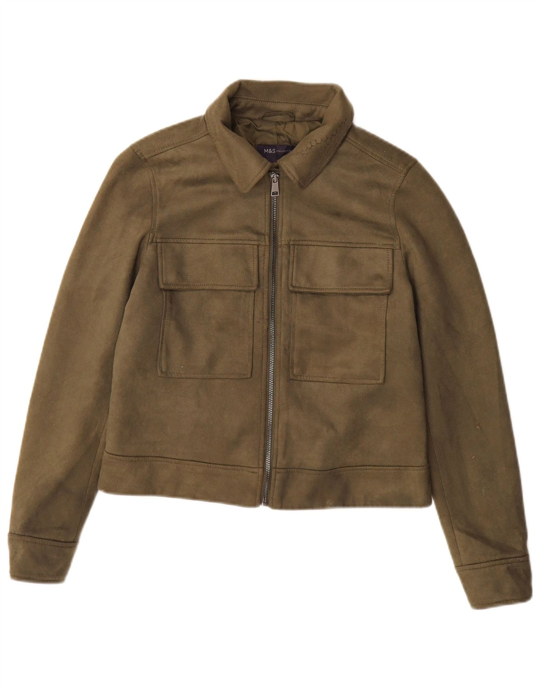 Marks & Spencer Chaqueta Bomber para Mujer UK 10 Small Caqui Poliéster