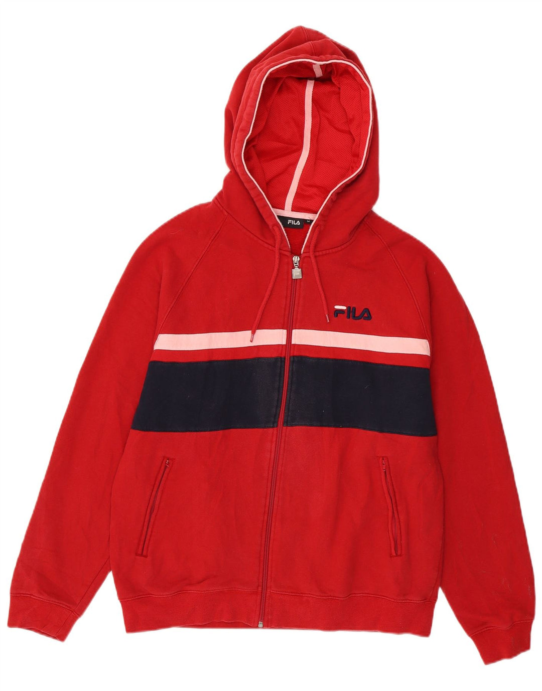 Fila - Sudadera con capucha y cremallera para hombre, algodón color block, color rojo medio