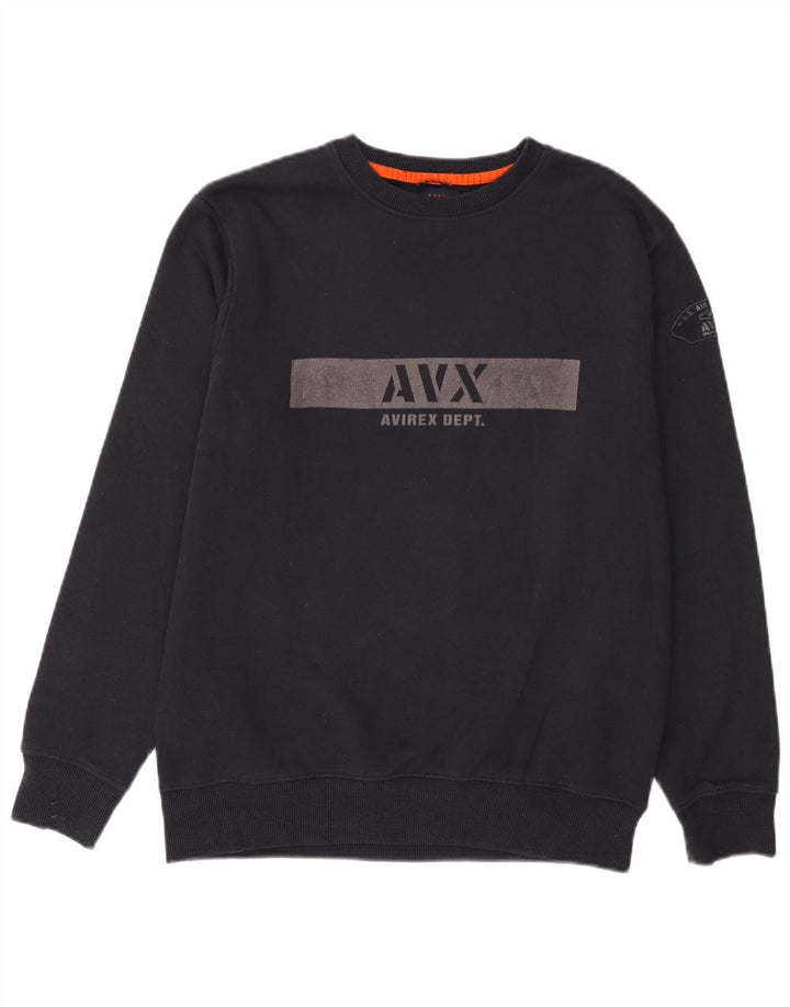 Avirex Hombre Sudadera Gráfica Jumper Medium Azul Marino Algodón