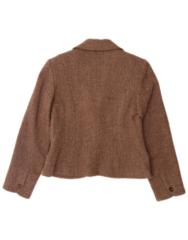 Monsoon Chaqueta tipo blazer de 2 botones para mujer UK 42 Lana en espiga marrón medio