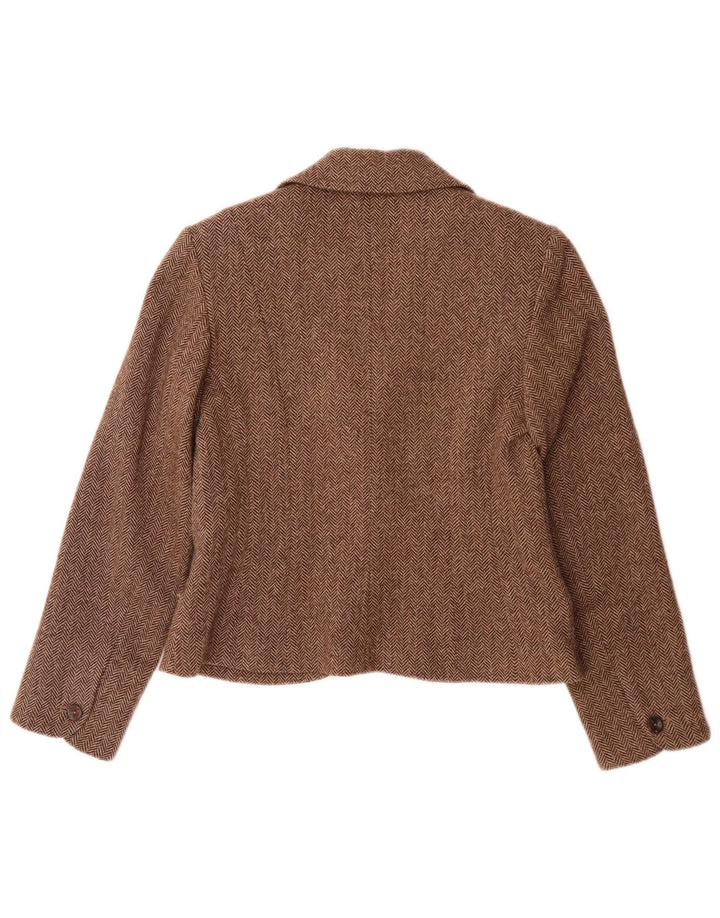 Monsoon Chaqueta tipo blazer de 2 botones para mujer UK 42 Lana en espiga marrón medio
