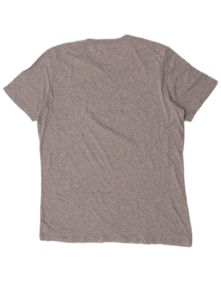 Benetton Hombre Camiseta Estampada Grande De Algodón Gris