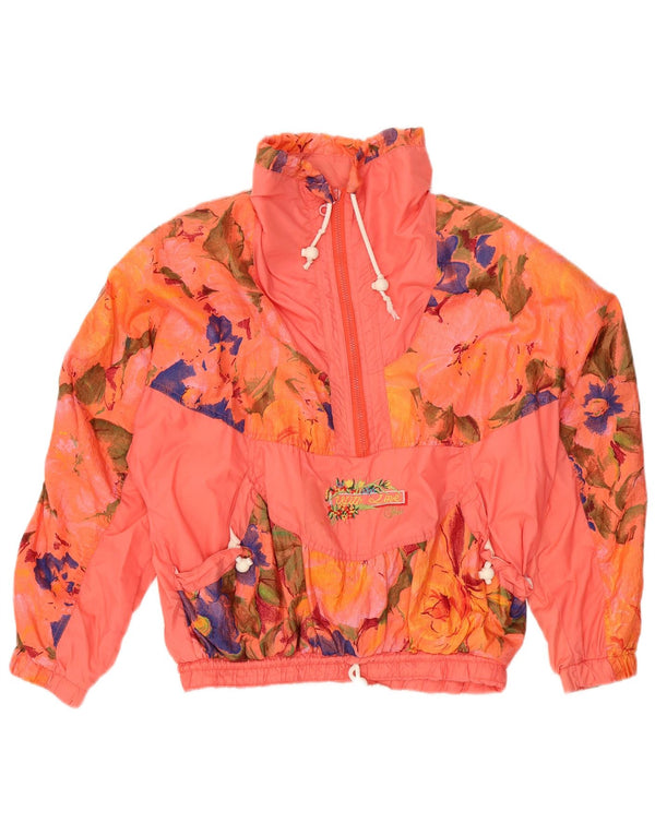 VINTAGE Chaqueta Anorak de gran tamaño para mujer IT 40 Poliamida floral naranja pequeña
