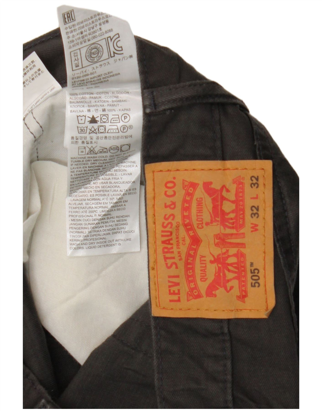 LEVI'S Mens 505 Pantalones Casuales Rectos W32 L32 Algodón Gris