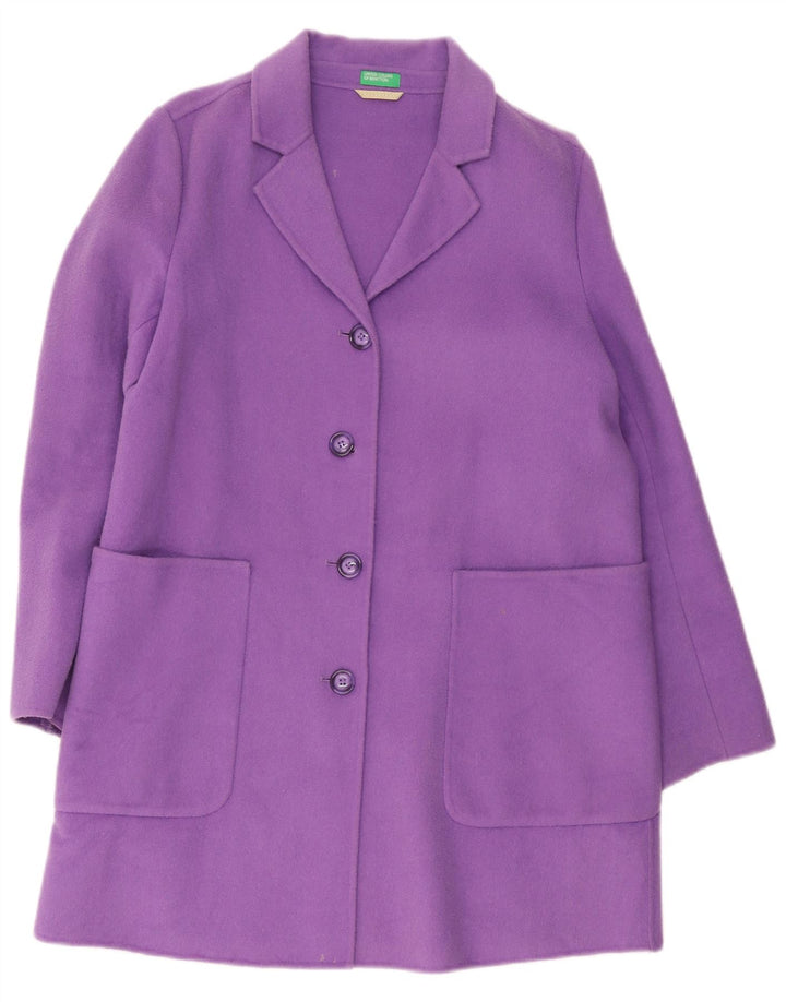 Abrigo Benetton Mujer UK 44 Grande Lana Púrpura