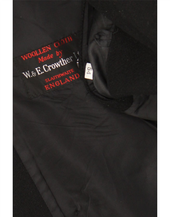 Vintage hombres doble pecho abrigo IT 54 2XL lana negra