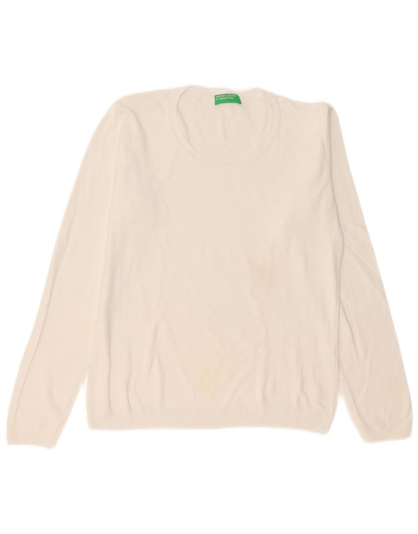 Benetton Jersey Con Cuello Barco Para Mujer UK 44 Mediano Blanco