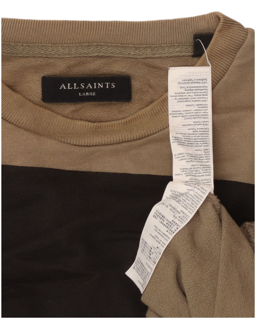 All Saints Hombre Sudadera Jumper Large Beige Colorblock Algodón
