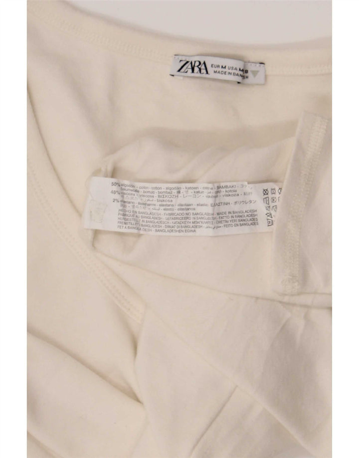 Zara Mujer Crop Top Manga Larga UK 42 Medio Algodón Blanco