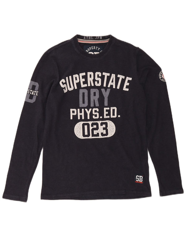 Superdry Top gráfico de manga larga de algodón azul marino pequeño para hombre
