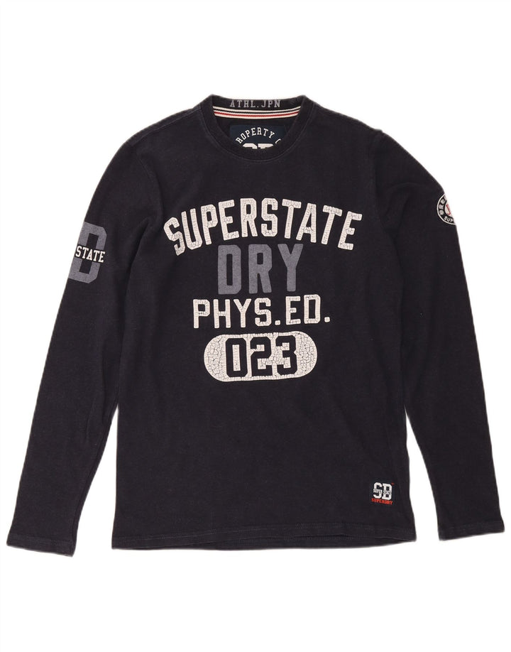 Superdry Top gráfico de manga larga de algodón azul marino pequeño para hombre