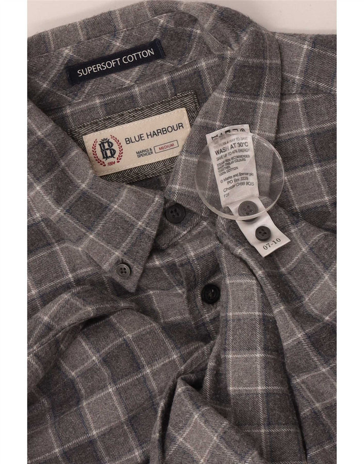 Marks & Spencer Camisa De Franela Azul Harbour De Algodón A Cuadros Gris Medio Para Hombre