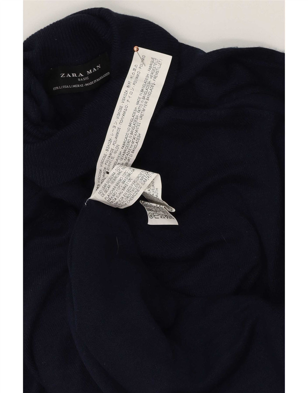 Zara Hombre Jersey De Cuello Vuelto Jersey Grande Azul Marino Viscosa