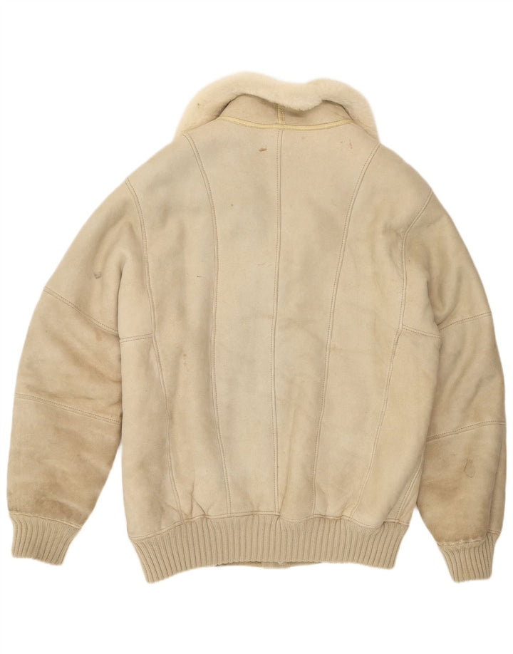 Vintage hombres shearling chaqueta Reino Unido 36 pequeño de cuero blanco