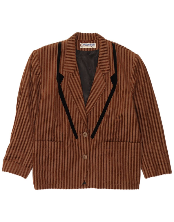 Vintage mujer 2 botones chaqueta blazer de gran tamaño EU 40 marrón medio rayas