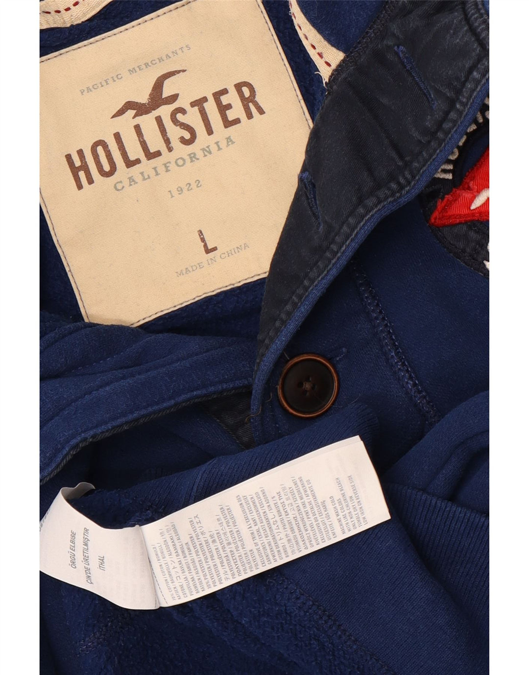 Hollister Hombre Botón Cuello Sudadera Jumper Grande Algodón Azul