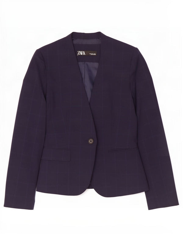 Zara Chaqueta Blazer De 1 Botón Para Mujer EU 38 Small Azul Marino A Cuadros