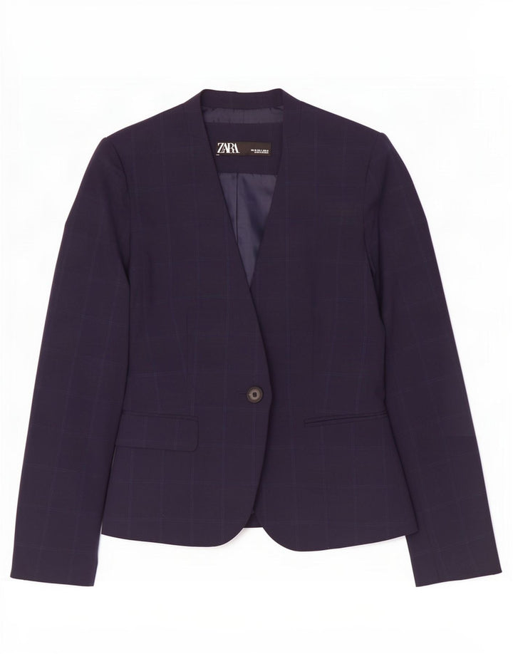 Zara Chaqueta Blazer De 1 Botón Para Mujer EU 38 Small Azul Marino A Cuadros