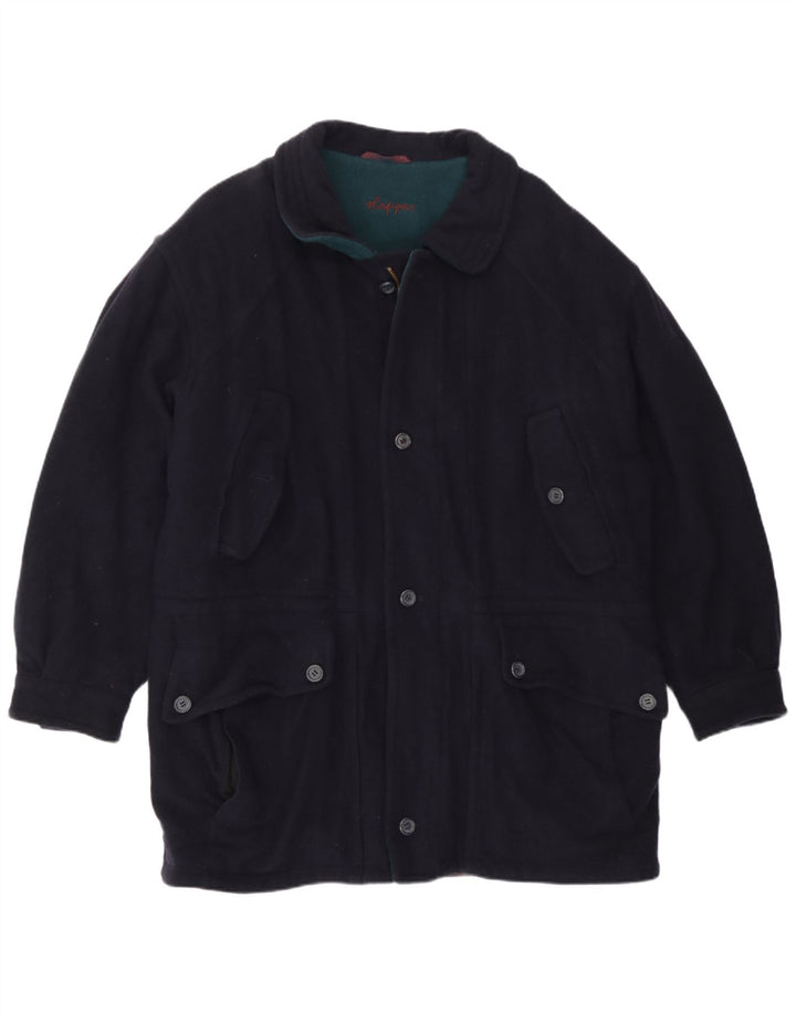Vintage hombres cortavientos abrigo Reino Unido 40 lana azul marino grande