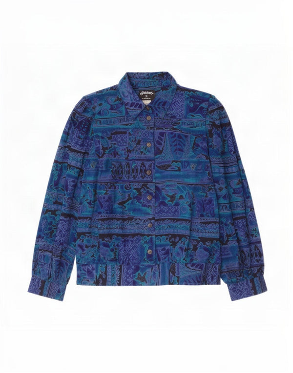 Stitches Blusa de manga larga con patrón abstracto para mujer, talla 12, color azul grande