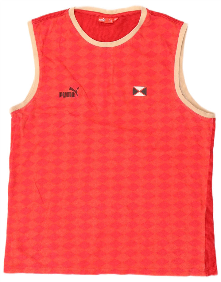 Puma Hombre Gráfico Chaleco Top Grande Rojo Geométrico Algodón