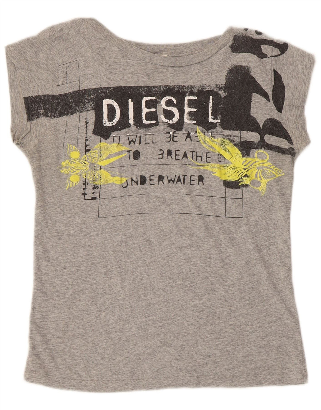 Diesel Camiseta gráfica para mujer Top UK 42 Gris medio moteado
