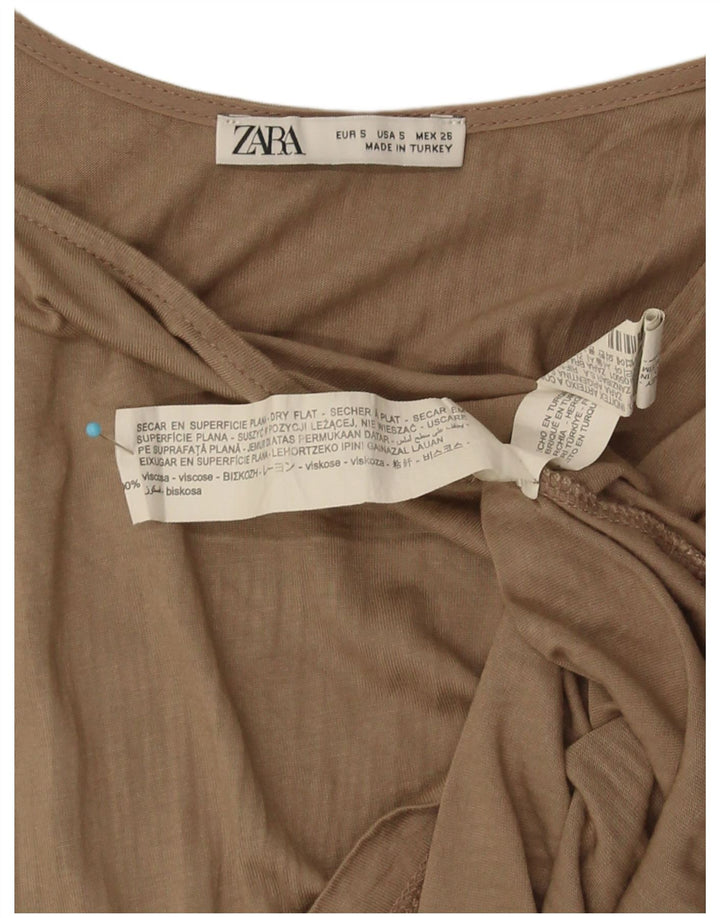Zara Mujer Chaleco Top UK 10 Small Caqui Viscosa