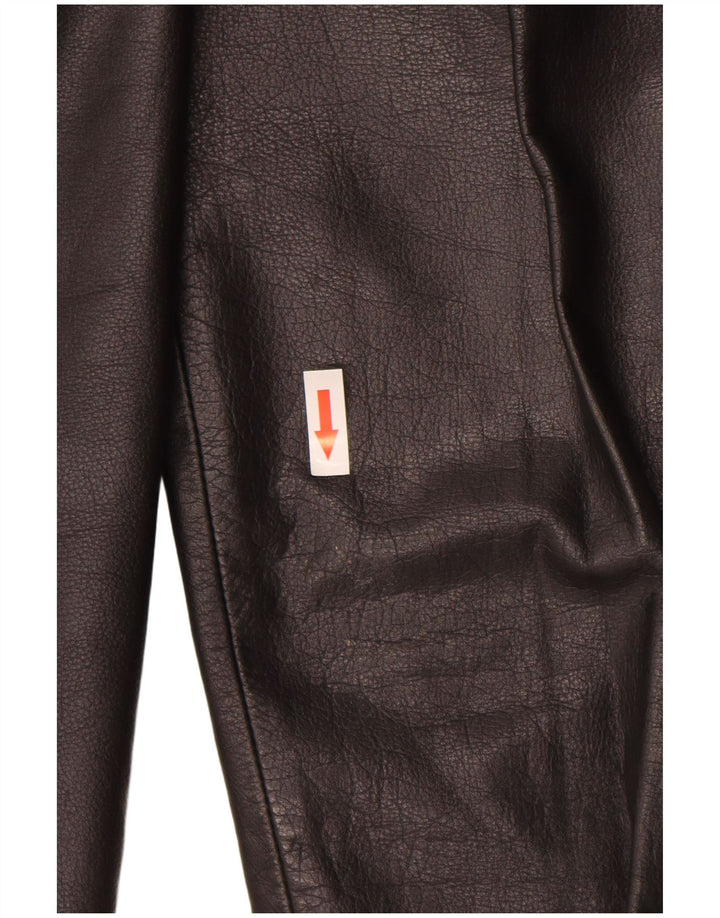 Pantalones de cuero rectos vintage para mujer W36 L31 Negro