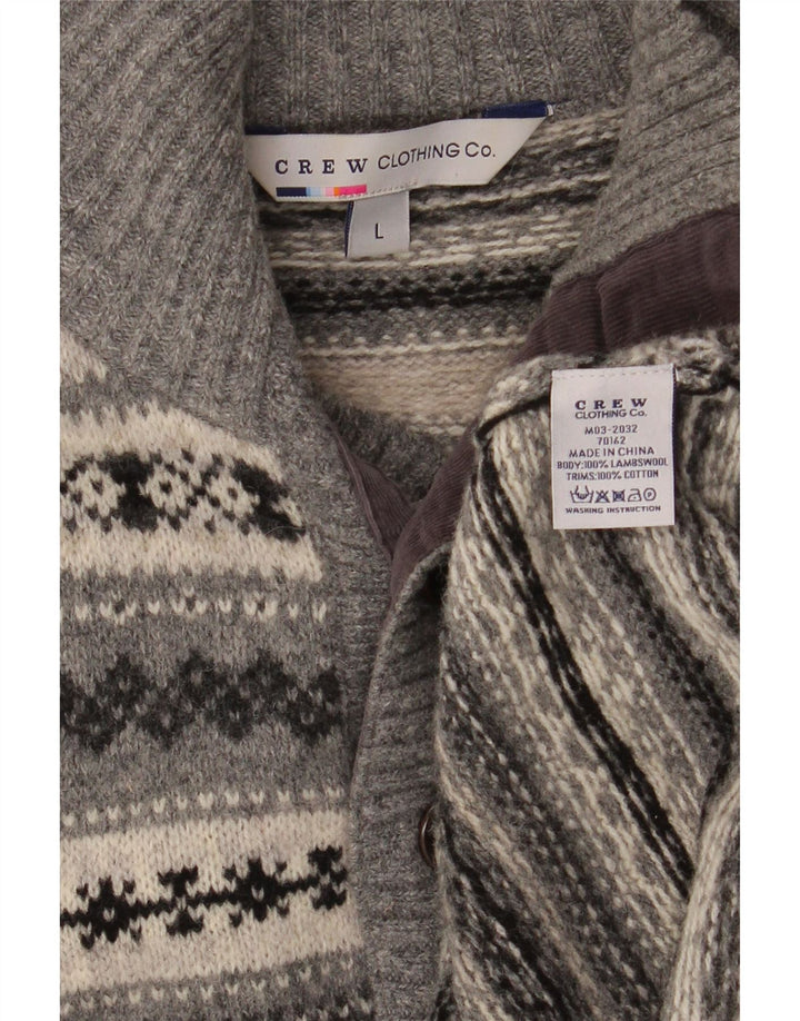 Crew Clothing Suéter tipo jersey con cuello y botones para hombre Grande Gris Fair Isle