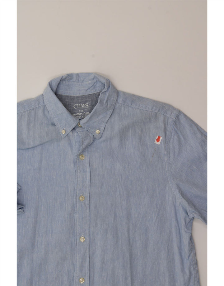 CHAPS Mens Short Sleeve Shirt Medium Blue Linen Vintage Chaps and Second-Hand Chaps from Messina Hembry 
