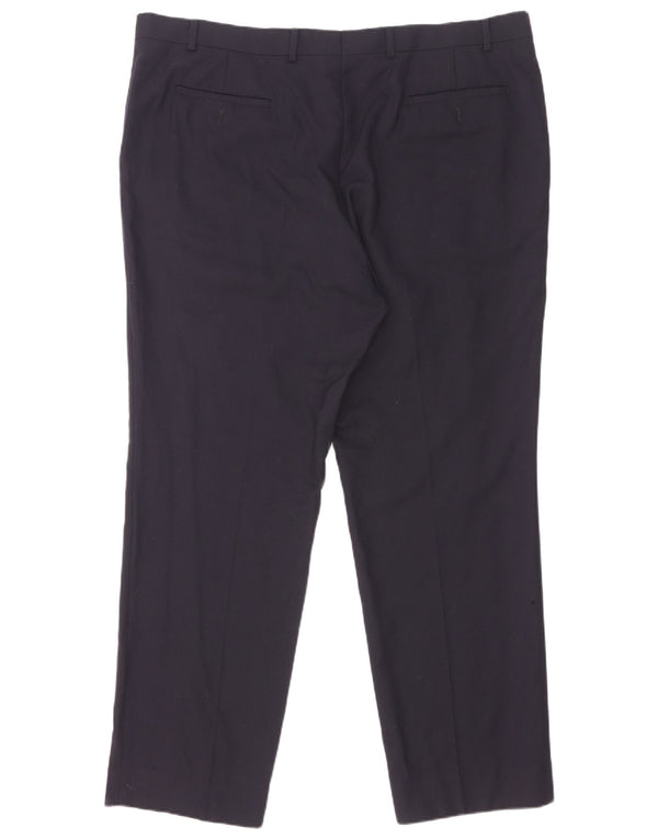 Marks & Spencer Pantalón de traje de corte regular para hombre W42 L31 Lana azul marino