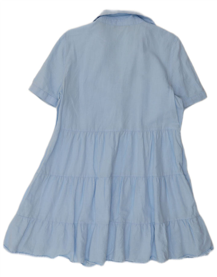 Zara Mujer Vestido Escalonado UK 44 Lino Azul Medio