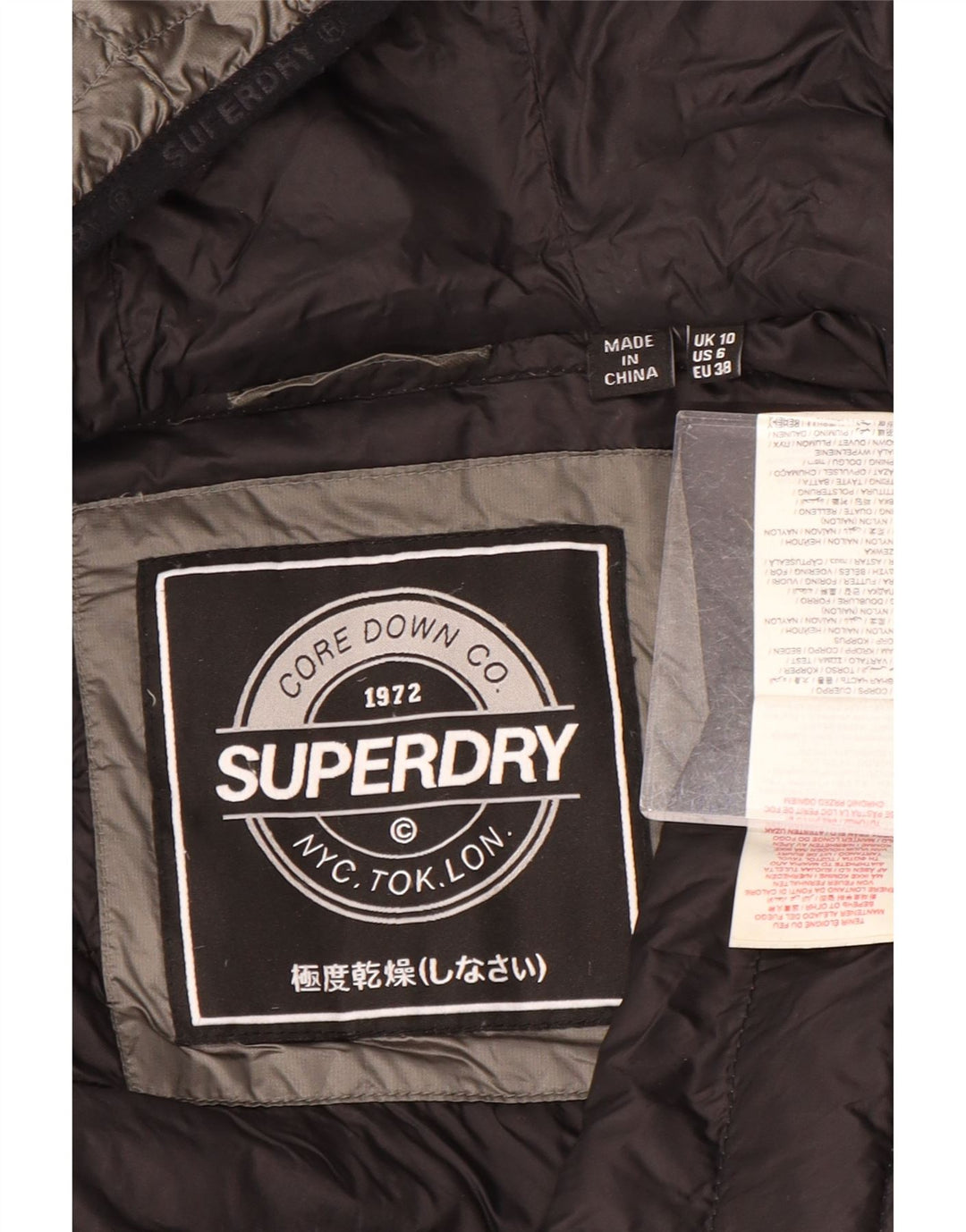 SUPERDRY Chaqueta acolchada con capucha para mujer UK 40 Small Grey Nylon