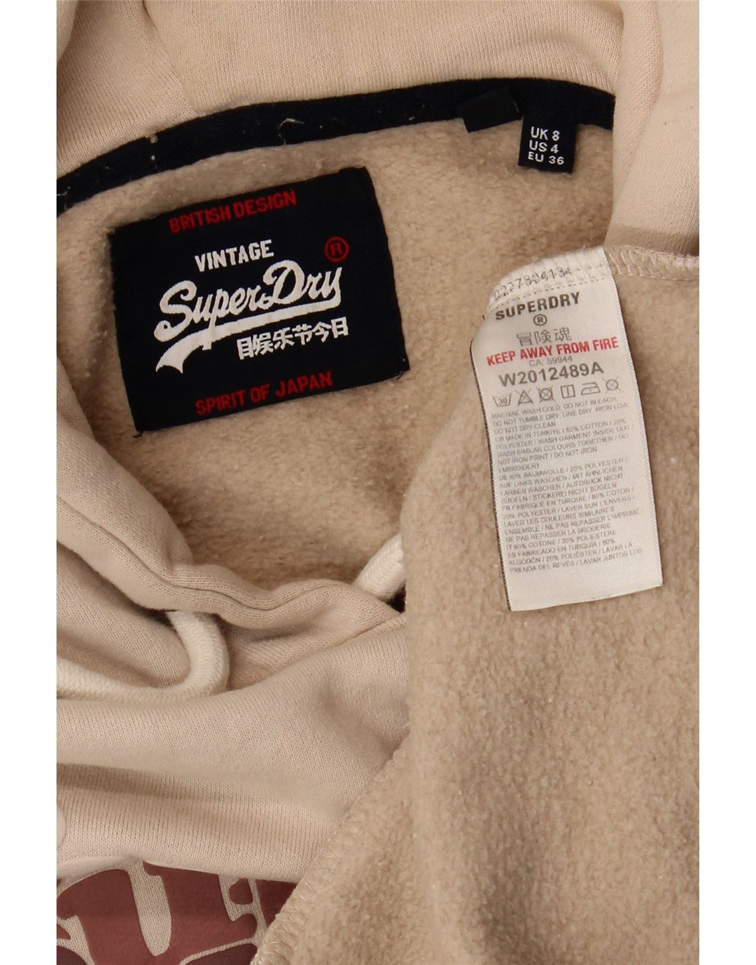 SUPERDRY Jersey con capucha gráfica para mujer UK 8 Small Beige Cotton