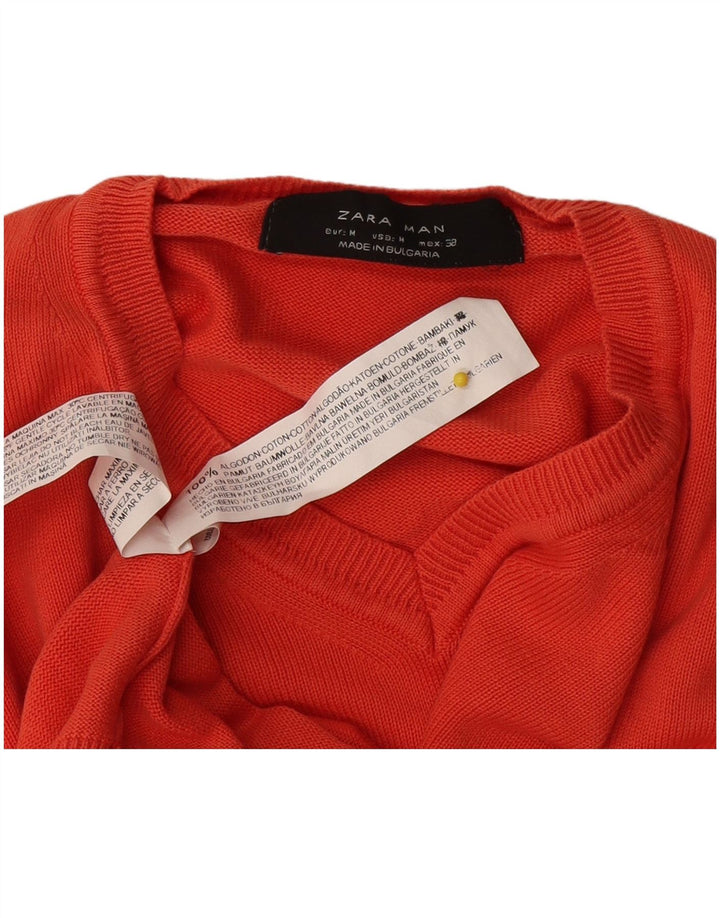 Zara Hombre Jersey Con Cuello En V Jersey Algodón Rojo Medio