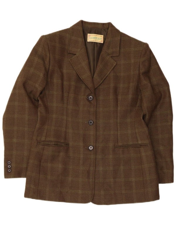 Elizabeth Ascot Chaqueta Blazer de 3 Botones para Mujer US 18 2XL Lana a Cuadros Caqui