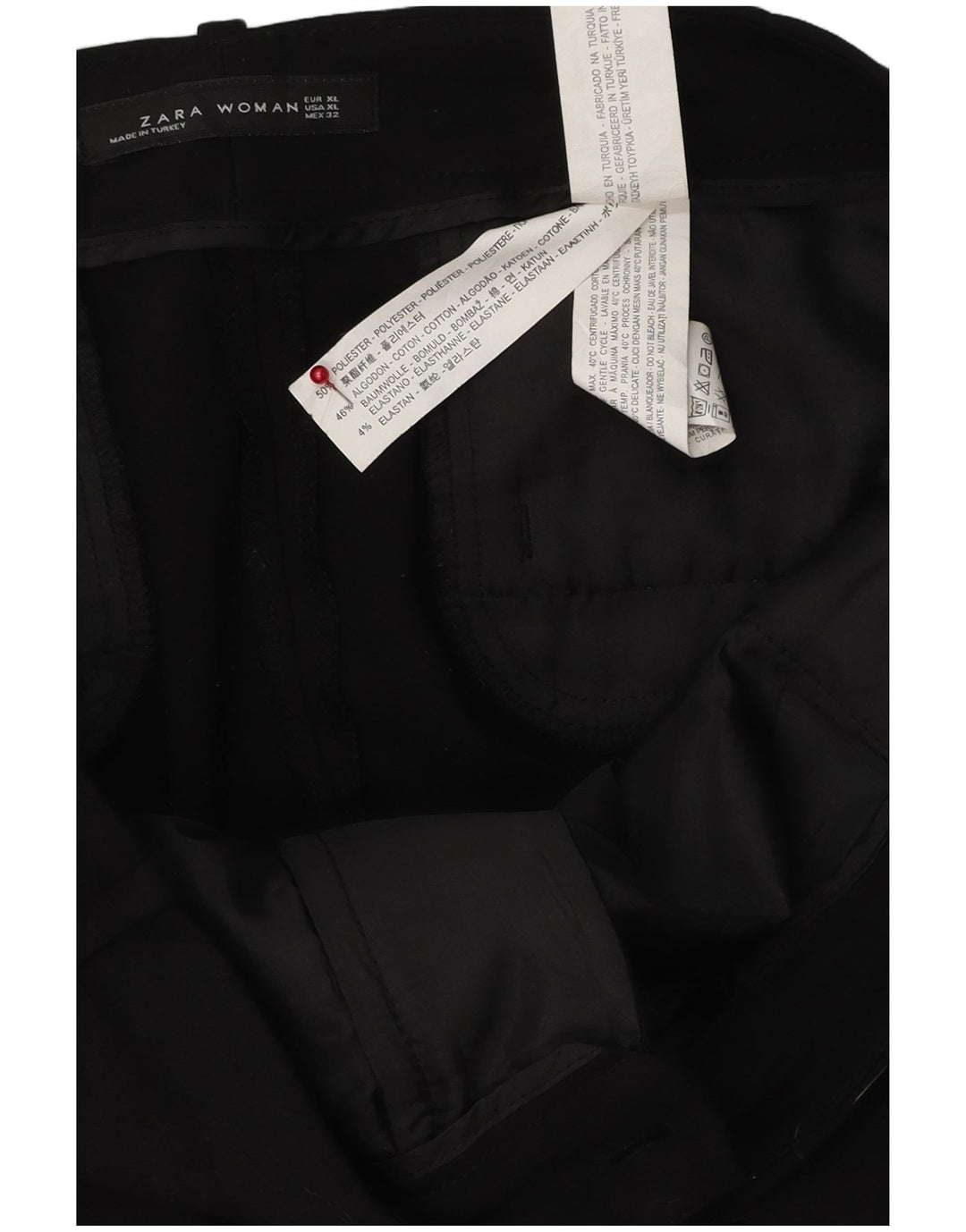 Zara Mujer Pantalón Chino Slim XL W32 L26 Negro Poliéster