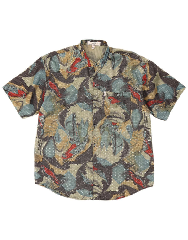 Camisa de manga corta con patrón abstracto vintage para hombre 2XL Gris