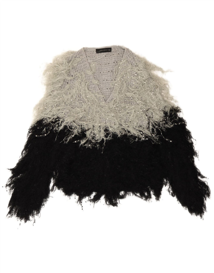 Zara Mujer Jersey Oversize Con Cuello En V UK 44 Mediano Negro Colorblock