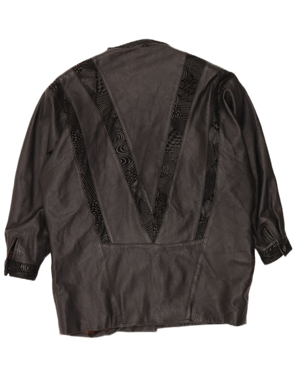 Vintage mujer abrigo de cuero de gran tamaño Reino Unido 20 2XL cuero patchwork negro