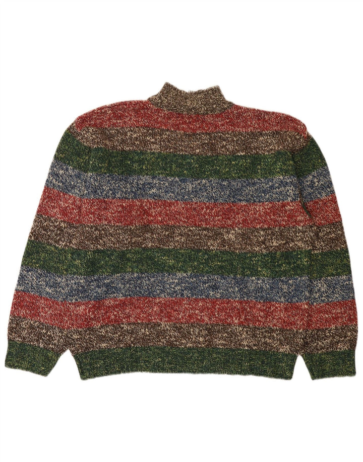 Vintage hombres zip cuello jumper suéter IT 52 grande multicolor rayas