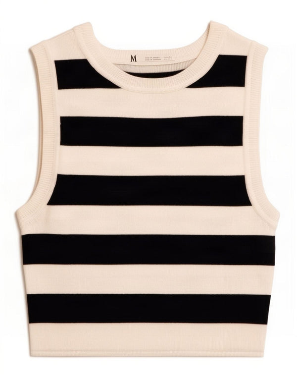 Zara Mujer Crop Vest Top UK 8 Small Blanco Rayas Viscosa