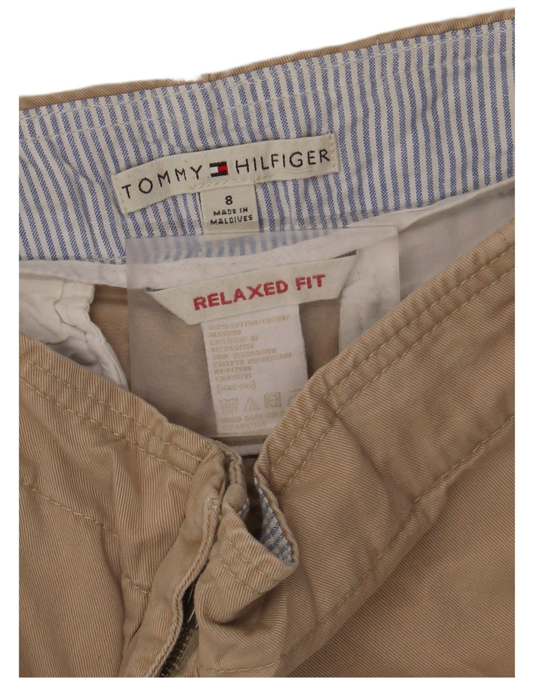 TOMMY HILFIGER Pantalones cortos de ajuste relajado para hombre US 8 Medium W30 L25 Beige